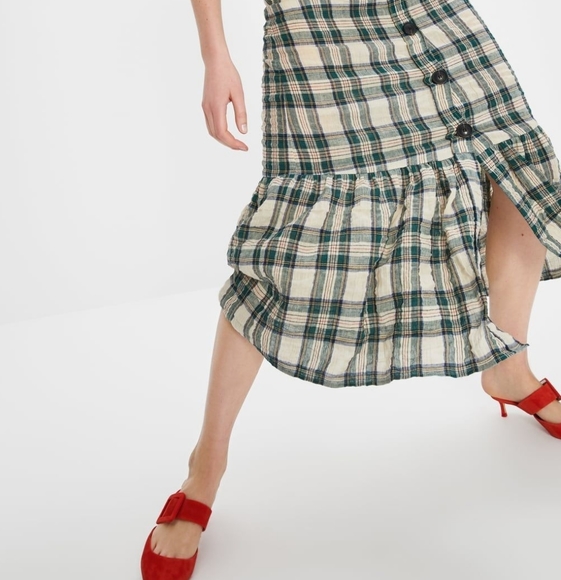Zara | Plaid Check Ruffle Hem Midi Skirt - Picture 2 of 16